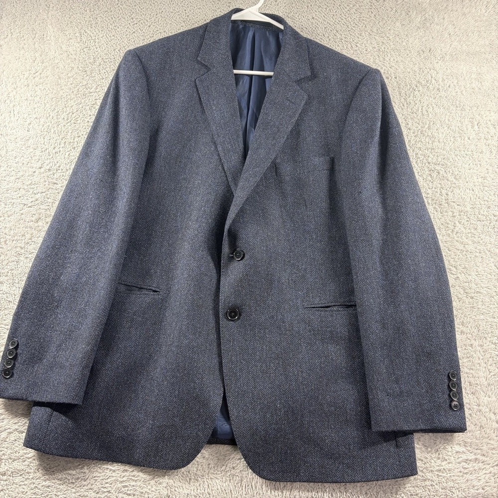 Bottoli Wool Cashmere Blazer Mens 44 Blue Herringbone Pattern Jacket Sport Coat